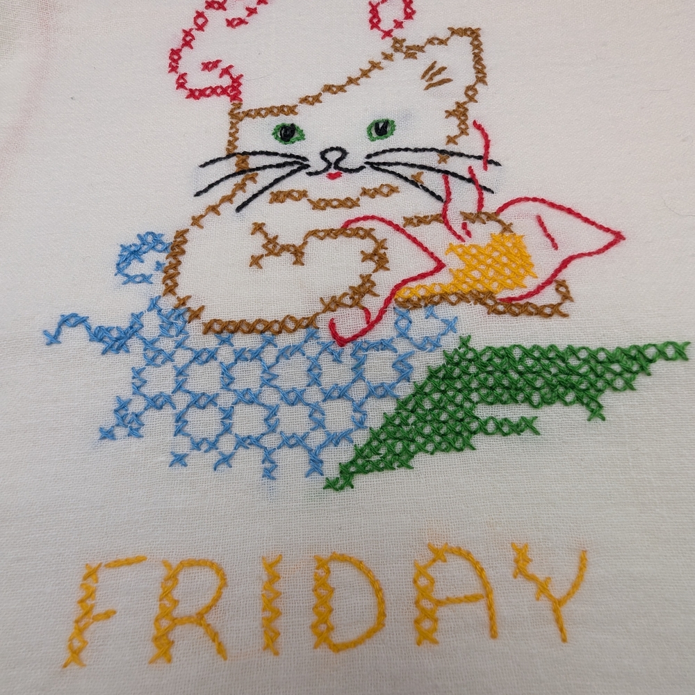 Embroidered Cat Design Dish Towels